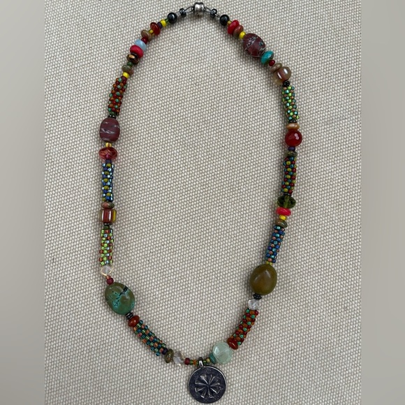 Artisan created beaded necklace with Thai silver pendant. 16”. - Picture 4 of 7